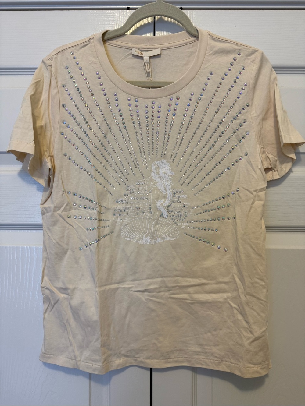 Make Rhinestone Venus Graphic Tee in Pale Cream